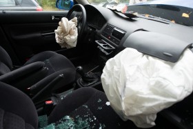 Aftermath of airbags deployed in car