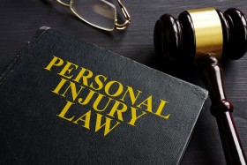 Book with Personal Injury Law printed on cover next to a gavel.