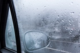 Fogged up window in a car.