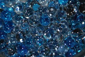 Close-up view of blue water beads.