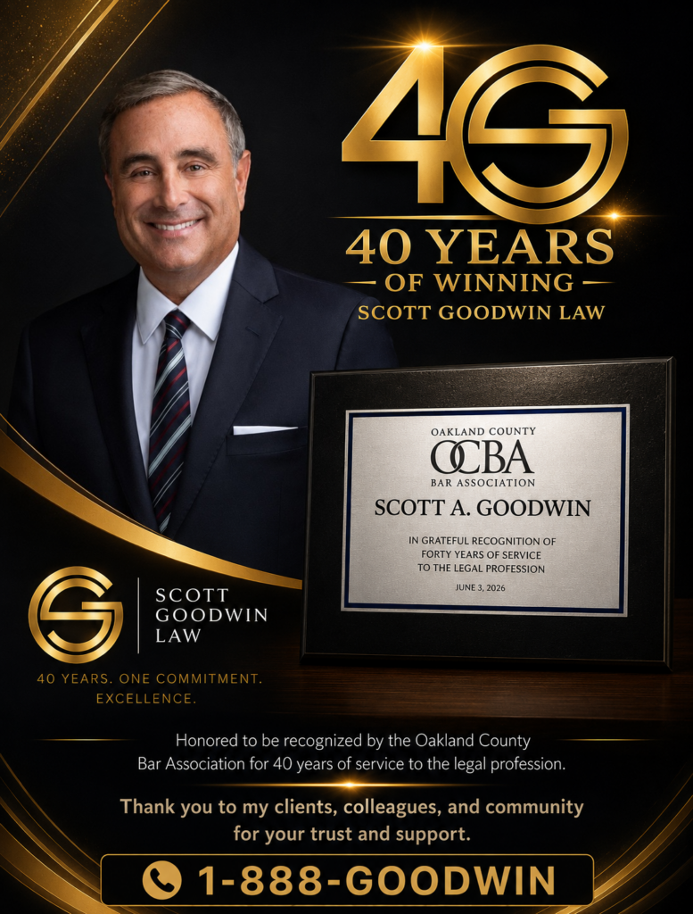 40 Years of winning | Scott Goodwin Law | Oakland County Bar Association | OCBA | Scott A. Goodwin | In Grateful Recognition Of Forty Years Of Service To The Legal Profession June 3, 2026