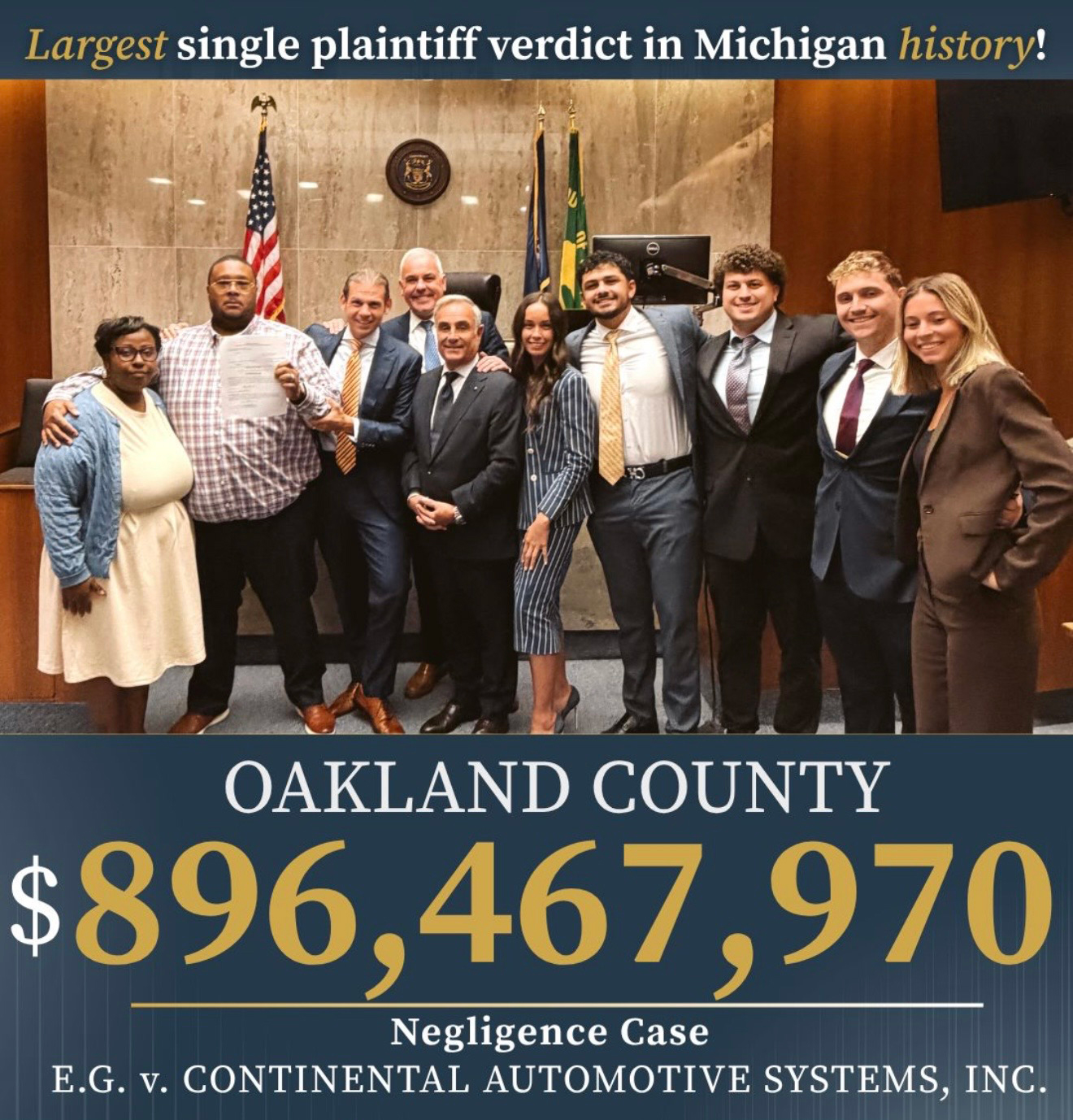 Largest single plaintiff verdict in Michigan history!